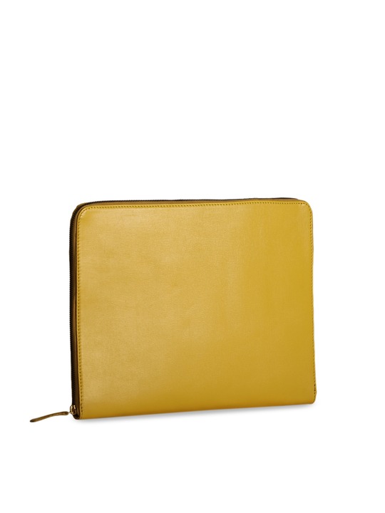 Unisex Yellow Leather Solid Zip Around Wallet - Materialglass