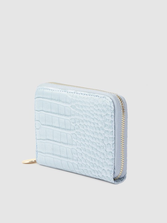 Women Blue Croc & Snakeskin Textured Zip Around Wallet - Materialglass ...